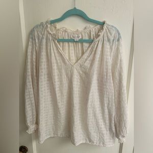 Velvet by Graham & Spencer Eyelet Boho Top Women's XL Cream Long Sleeve